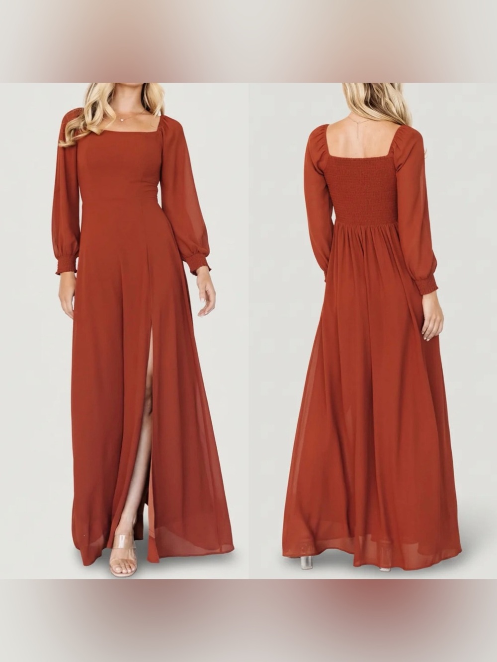 Baltic Born Giselle Maxi Dress XL Rust Square Neck Long Sleeve NWT